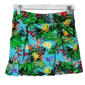 Tzu Tzu Tropical Skort Pleated-Hem Blue Green Butterfly Floral USA Womens Size S